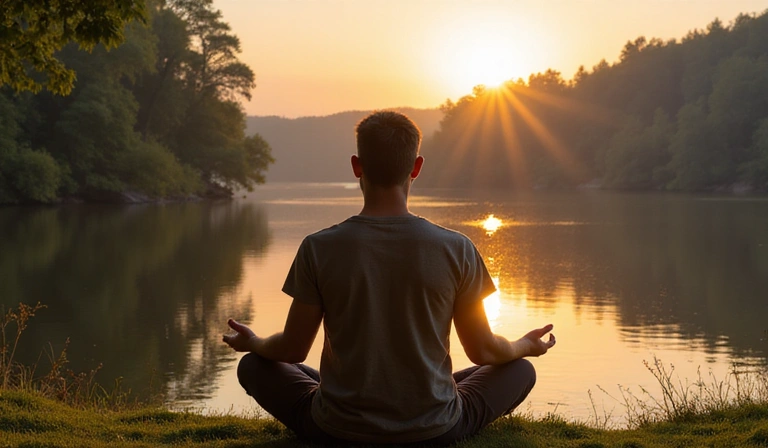 Mirni čovjek meditira u prirodi